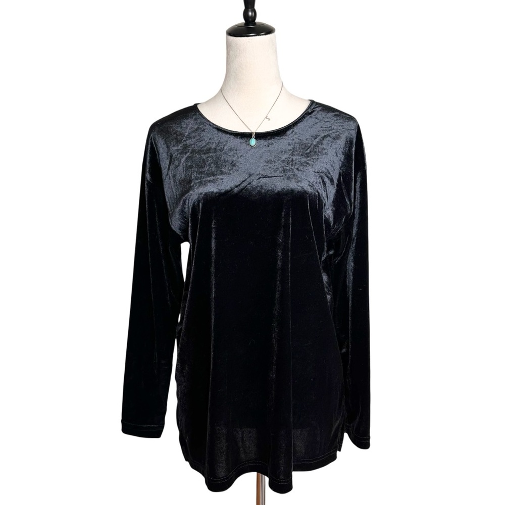 Impressions of California Black Velvet Relaxed Tunic Top Quiet Luxury Minimalist